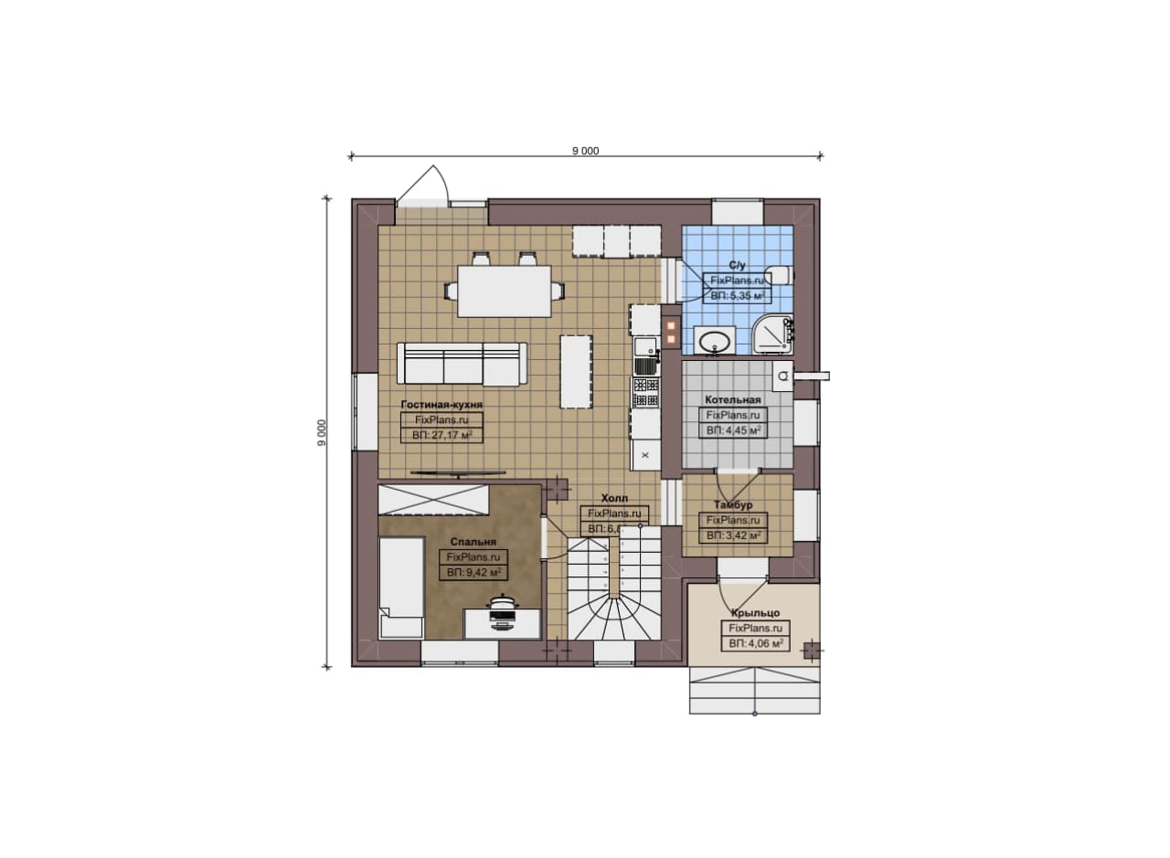 Планировка Одноэтажный дом с мансардой  F-12374