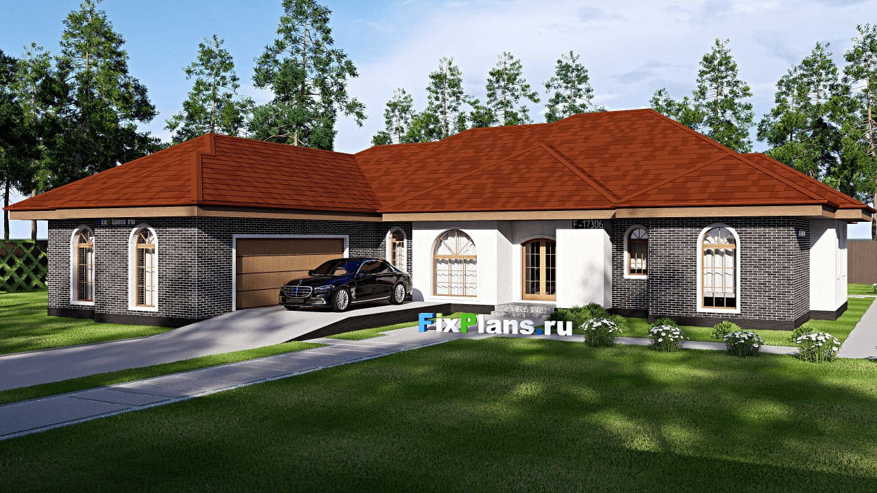 Одноэтажный дом F-17306 — фасад