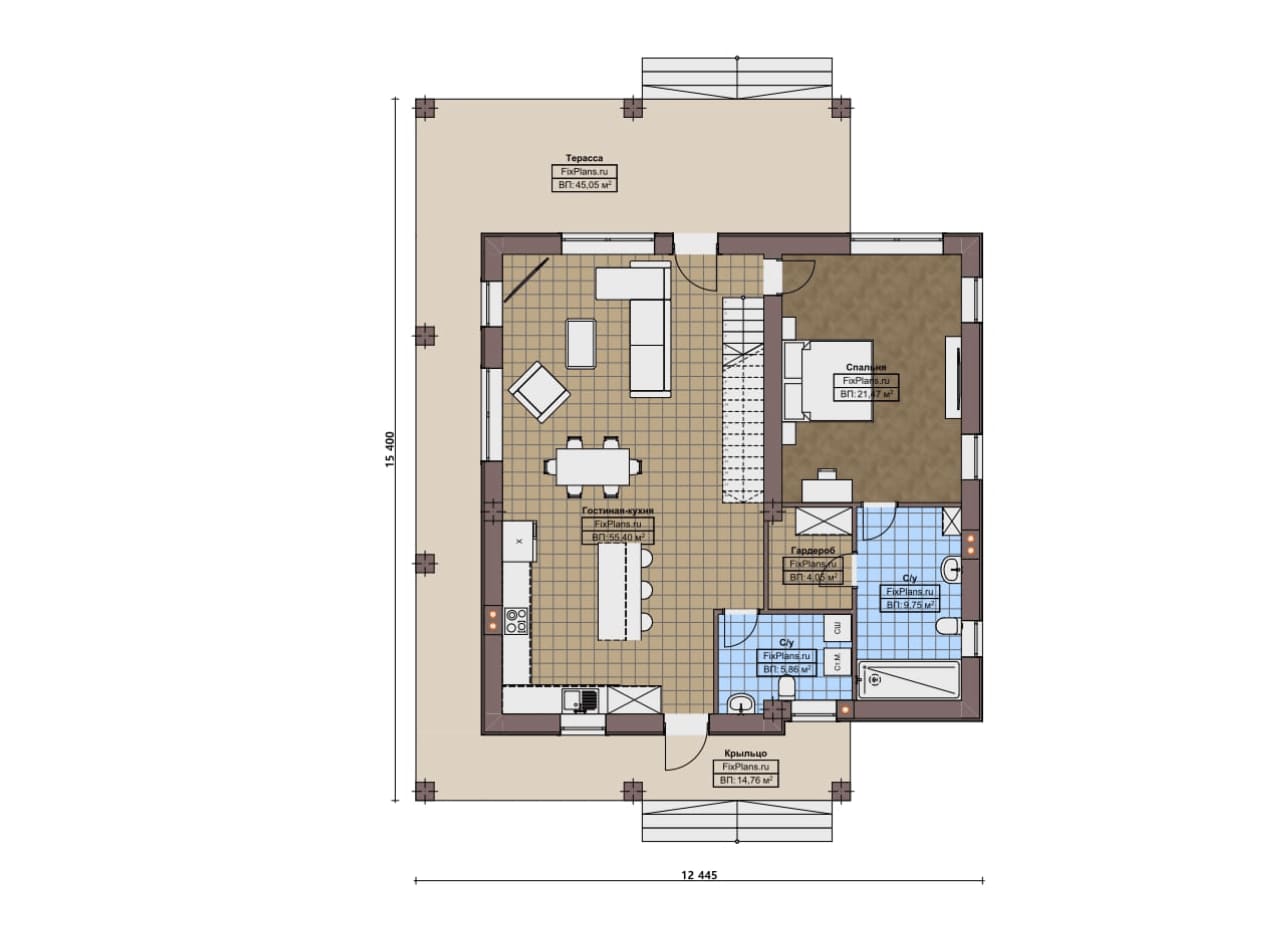 Планировка Одноэтажный дом с мансардой  F-17108